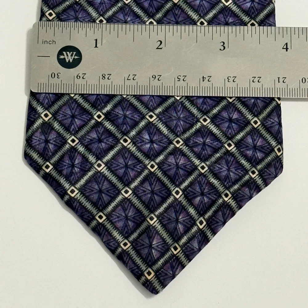 Vintage Adolfo Couture Purple Geometric 100% Silk Necktie Men's Classic Tie